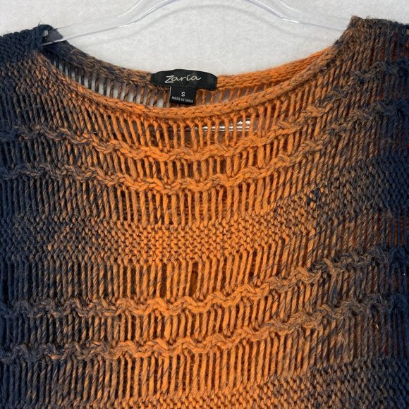 ZARIA Womens S Wool Blend Orange Black Ombre Knit Short Sleeve Oversized Sweater - Picture 6 of 11